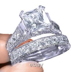 7.36 Ct Vintage Wedding Band Ring Princess Cut Created Topaz 925 Sterling Silver