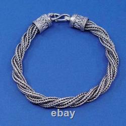 7.5, 7mm, vtg Sterling silver handmade bracelet, 925 twisted wheat chain