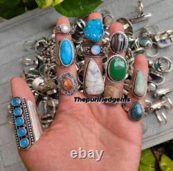 75 Pcs Natural Mix Gemstone Rings Lot/ Vintage Style Ring / Statement Rings Lot