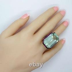 7Ct Art Deco Vintage Style Aquamarine & Ruby Anniversary 14K White Gold FN Ring
