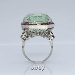 7Ct Vintage Art Deco Style Aquamarine & Ruby Anniversary 14K White Gold FN Ring