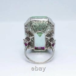 7Ct Vintage Art Deco Style Aquamarine & Ruby Anniversary 14K White Gold FN Ring