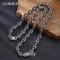 7MM Heavy Real 925 Sterling Silver Blue CZ Chain Mens Vintage Necklace Choker