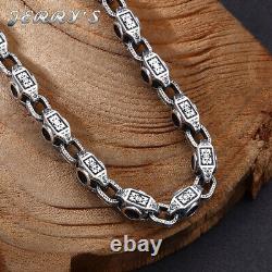 7MM Heavy Real 925 Sterling Silver Blue CZ Chain Mens Vintage Necklace Choker