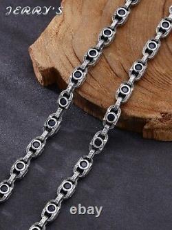 7MM Heavy Real 925 Sterling Silver Blue CZ Chain Mens Vintage Necklace Choker