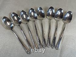 8 Vintage 1946 Oneida Damask Rose Heirloom Sterling Silver Demitasse Spoons