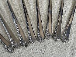 8 Vintage 1946 Oneida Damask Rose Heirloom Sterling Silver Demitasse Spoons