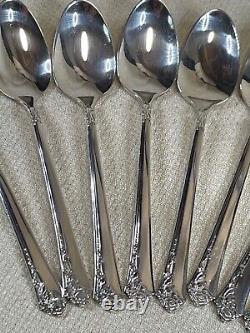 8 Vintage 1946 Oneida Damask Rose Heirloom Sterling Silver Demitasse Spoons