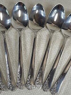 8 Vintage 1946 Oneida Damask Rose Heirloom Sterling Silver Demitasse Spoons