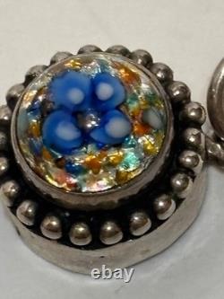 81/2 Heavy linked sterling silver bracelet with millefiori gem on clasp marked