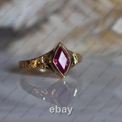 8x4mm Kite Rhombus Ruby Vintage Wedding Stack Band Ring 925 Sterling Silver