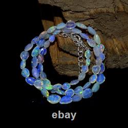 925 Silver Ethiopian White Opal Faceted Nugget Beaded Necklace, Opal Necklace