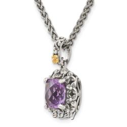 925 Sterling Silver 14K 18 inch Vintage Cushion Amethyst Chain Necklace