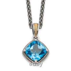 925 Sterling Silver 14K 18 inch Vintage Cushion Blue Topaz Necklace