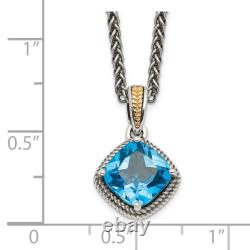 925 Sterling Silver 14K 18 inch Vintage Cushion Blue Topaz Necklace