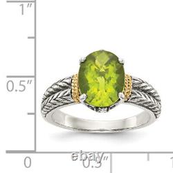 925 Sterling Silver 14K Vintage Oval Peridot Ring