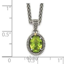925 Sterling Silver 14k Vintage Peridot Oval Necklace Pendant Charm Gemstone