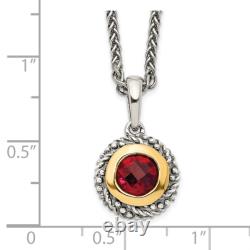 925 Sterling Silver 18 inch Vintage Checkerboard Round Red Garnet Necklace