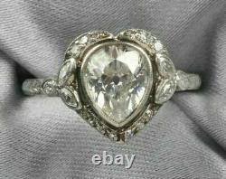 925 Sterling Silver 3 Ct Heart Shape White Diamond Antique Vintage Ring Size 7