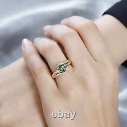 925 Sterling Silver AAA Green Tourmaline White Diamond Bypass Ring Ct 1