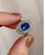 925 Sterling Silver Blue Cushion 925 Sterling Silver Cz Vintage Halo Style Ring