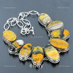 925 Sterling Silver Bumble Bee Jasper Stone Vintage Anniversary Chain Necklace