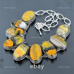 925 Sterling Silver Bumble Bee Jasper Stone Vintage Anniversary Chain Necklace