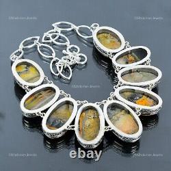 925 Sterling Silver Bumble Bee Jasper Stone Vintage Anniversary Chain Necklace