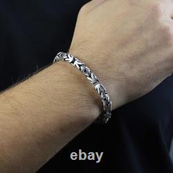 925 Sterling Silver Byzantine Bracelet, 10MM Onyx King Chain Bracelet