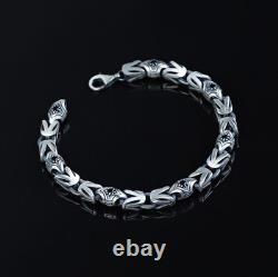 925 Sterling Silver Byzantine Bracelet, 10MM Onyx King Chain Bracelet