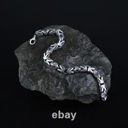 925 Sterling Silver Byzantine Bracelet, 10MM Onyx King Chain Bracelet