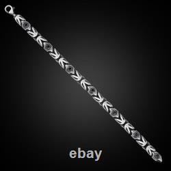 925 Sterling Silver Byzantine Bracelet, 10MM Onyx King Chain Bracelet