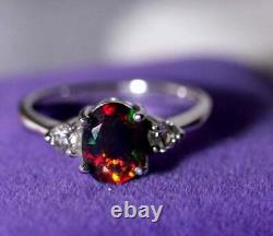 925 Sterling Silver Certified Natural Black Opal Handmade Ring Gift Free Ship