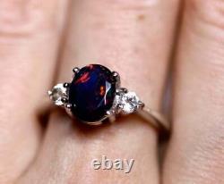 925 Sterling Silver Certified Natural Black Opal Handmade Ring Gift Free Ship