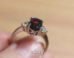 925 Sterling Silver Certified Natural Black Opal Handmade Ring Gift Free Ship