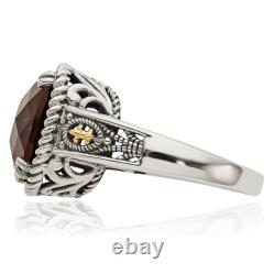 925 Sterling Silver Cushion-Cut Smoky Quartz Cocktail Statement Ring