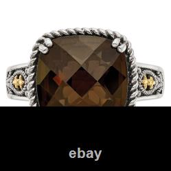 925 Sterling Silver Cushion-Cut Smoky Quartz Cocktail Statement Ring