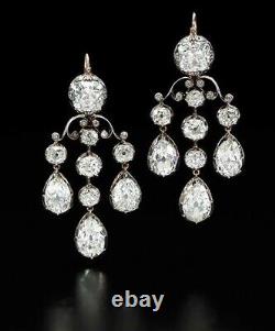 925 Sterling Silver Earrings Cubic Zirconia Round OEC Vintage style Pear Drop