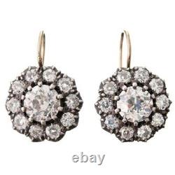 925 Sterling Silver Earrings Cubic Zirconia Vintage style Halo Dangle Women's