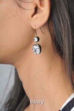 925 Sterling Silver Earrings Simulated Diamond Cushion Round Vintage Style Jewel