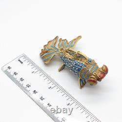 925 Sterling Silver Gold Plated Enamel Antique Chinese Koi Fish Pendant / Fob