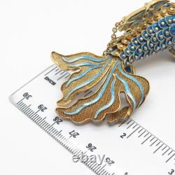 925 Sterling Silver Gold Plated Enamel Antique Chinese Koi Fish Pendant / Fob