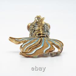 925 Sterling Silver Gold Plated Enamel Antique Chinese Koi Fish Pendant / Fob