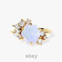 925 Sterling Silver Hexagon Opal Statement Vintage Engagement Delicate Wife Ring