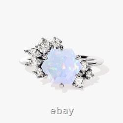 925 Sterling Silver Hexagon Opal Statement Vintage Engagement Delicate Wife Ring