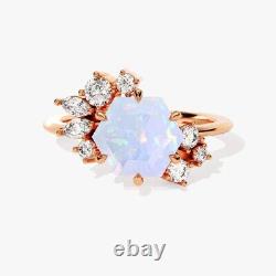 925 Sterling Silver Hexagon Opal Statement Vintage Engagement Delicate Wife Ring