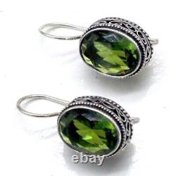 925 Sterling Silver Lab Created Green Peridot Women's Unique Vintage Earring