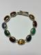 925 Sterling Silver Mws Mexico Vintage Multi Natural Gemstone Cabochon Bracelet