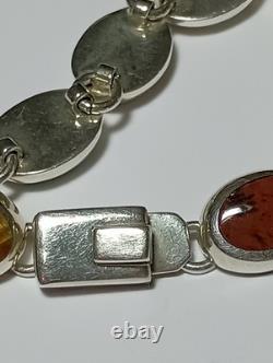 925 Sterling Silver MWS Mexico Vintage Multi Natural Gemstone Cabochon Bracelet