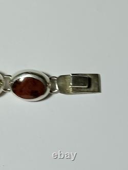 925 Sterling Silver MWS Mexico Vintage Multi Natural Gemstone Cabochon Bracelet